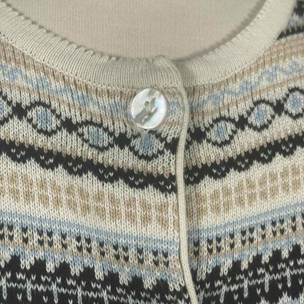 Vintage Talbots 100% Cotton Fair Isle Striped Cardigan Sweater Sz XL - Picture 3 of 10